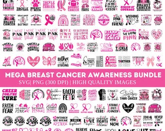 Mega We Wear Pink In October SVG Bundle, 110+ Breast SVG Designs Bundle, Pink ribbon Svg,Cancer Awareness svg,  Cancer Svg, Cancer Quote Svg