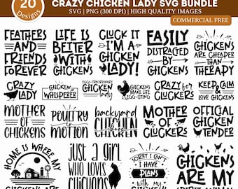 Crazy Chicken Lady SVG PNG Bundle, Funny Chicken Svg Bundle, Chick Mama Svg, Farmer Svg Gift, Farm Animal Svg, Chicken Lover Cricut Cut File