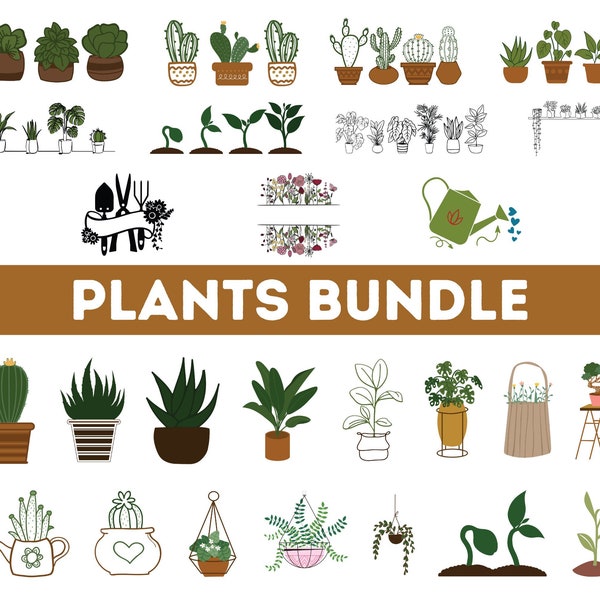 Plant Svg Bundle| Potted Plant SVG| Houseplant Svg| Plants in Pots Svg| House Plant Svg| Plant Clip Art Pack| Plant Cut File| Plant Monogram