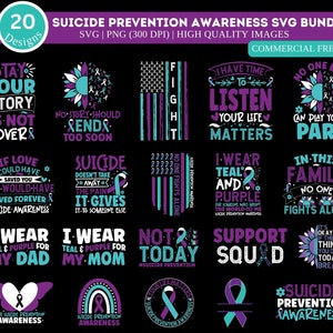 Suizid SVG PNG Bundle, Suizidprävention Awareness svg, Ribbon Suizid Depression Png, You Matter svg, Wear Teal Purple Ribbon svg
