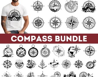 Ensemble Boussole Collection SVG PNG | Boussole nautique Svg | Boussole Clipart PNG | Silhouette boussole| millésime | Boussole d'aventure| Tatouage PNG