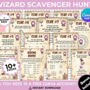 Zauberhafte Schnitzeljagd für ältere Kinder, Hexen, Geburtstag, Schatzsuche im Freien, Jugendliche, magische Jagd, Hinweis, Fluchtraum, magische Jagd, Puzzle zum Ausdrucken