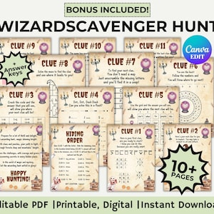 Druckbare Zauberer Schnitzeljagd für ältere Kinder, Hexen Geburtstag Schatzsuche Outdoor Teens Magische Jagd Hinweis entkommen Zimmer Magische Jagd Puzzle
