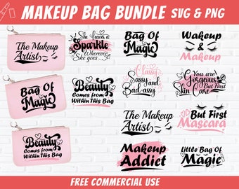 Makeup Bag Design SVG Bundle, Bag Svg, Cosmetic Bag Svg, Makeup Saying Design, Makeup Bag Svg, hairstylist Svg & Png Files for Cameo Cricut