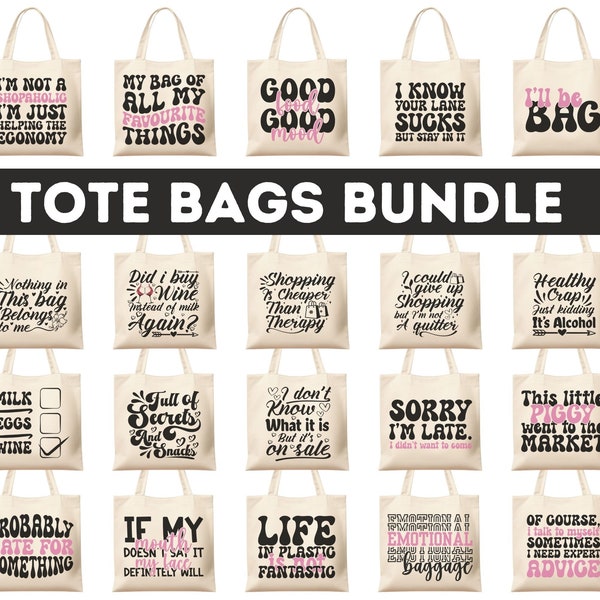 Tote Bag SVG PNG-bundel| Tote tas offerte Svg| Emotionele bagage SVG| Retro draagtas SVG| Moeder spullen SVG| Tas zeggen Svg