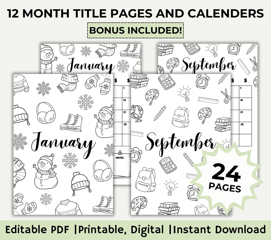 2024 Monthly Planner Cover Pages, 12 Month Editable Calendar, Monthly ...