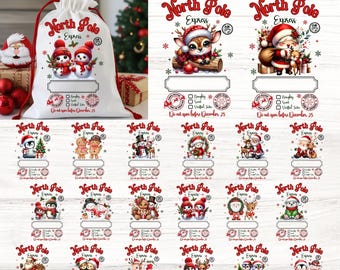 Santa Claus Mail Bag Tags PNG Bundle, Christmas Santa Sack, Sublimation Design, Digital Download