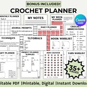Printable Crochet Project Planner, Organize and Track your Crochet Projects Patterns, Crochet Supplies Tracker, Crochet Project Journal