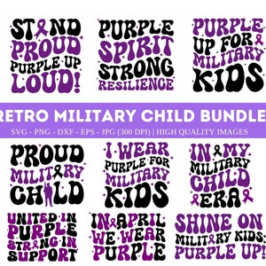 Retro Militär Kind SVG PNG Bundle| Purple Up for Military Kids Svg| Monat des Militärkindes Svg| Patriotisches Svg| Militär-Kindershirt