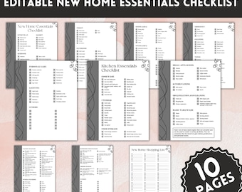 New Home Essentials Checklist, New home checklist Editable,First home checklist,First apartment checklist,pcs checklist,Moving Checklist