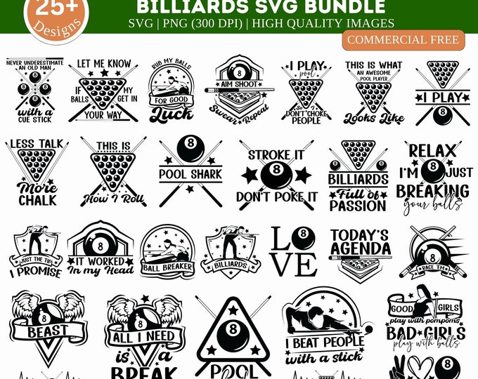 Pool SVG Bundle ONE / Pool Player SVG / Pool Lover Svg / Cut Files for ...