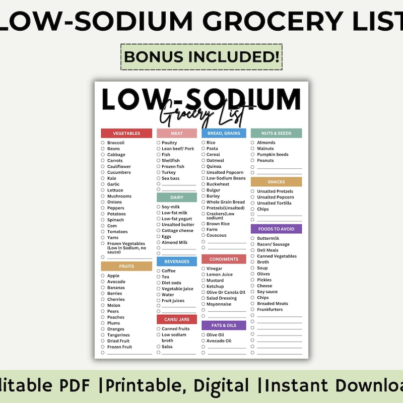 Low Sodium Food List Etsy