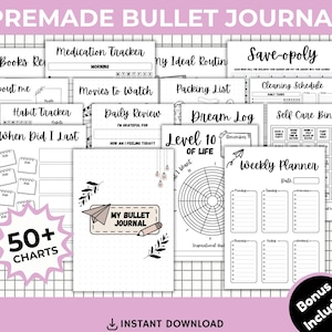 Druckbares Bullet Journal, vorgefertigte Bujo-Vorlage, Bullet-Journal-Seiten, Stimmungstracker für die tägliche wöchentliche monatliche Gewohnheit, Printable Tracker