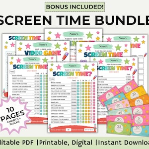 Editable Screen time Checklist Bundle, Screen time rules, Screen time chore chart, Daily screen time schedule, Summer screen time checklist
