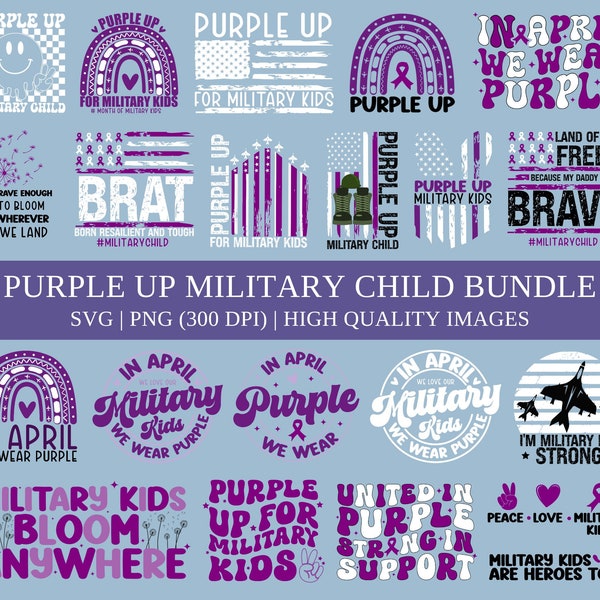 Militärisches Kind SVG PNG Bundle| Militärische Kinder Png| Lila Up Png| Monat des Militärs Png| Militärische Kinder Png| PNG-Bundle| Us-Flagge Png