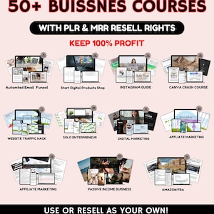 Pakiet ponad 50 kursów biznesowych w formacie PDF. Gotowe produkty cyfrowe do odsprzedaży. Kursy biznesowe w formacie cyfrowym, kursy marketingu i dropshippingu. Plr
