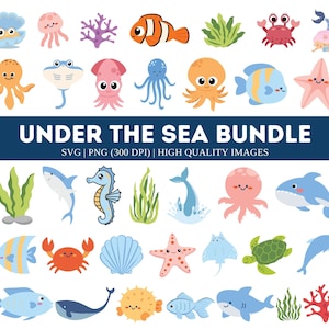 Onder de zee SVG-png-bundel | Onder de zee-elementen Svg-bundel | Zeemeermin-svg| Walvis-svg | Schildpad-svg| Octopus-svg| Zeester Svg| Koraal-svg