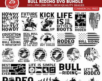 Pacchetto SVG Rodeo Bull Riding, US Bull Rider Svg, Rodeo Svg, Bull Svg, Cowboy Svg, Bull Svg, Bull Clipart, Camicia Bull, Western Svg Vector