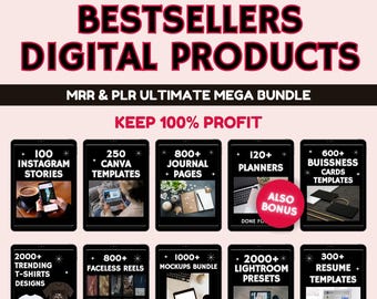 Pacote com mais de 7.000 produtos digitais prontos para revenda, ideal para renda passiva, produtos digitais PLR MRR e direitos de revenda de produtos digitais.
