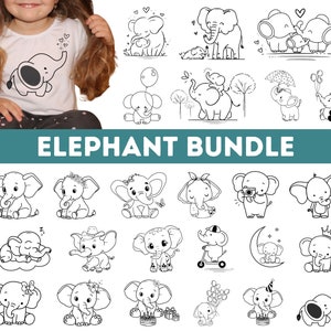 Paquete SVG de elefante bebé / Paquete SVG de niña elefante lindo / Contorno de elefante / Camisa de niña baby shower / Body Kawaii Animal Silhouette Cricut