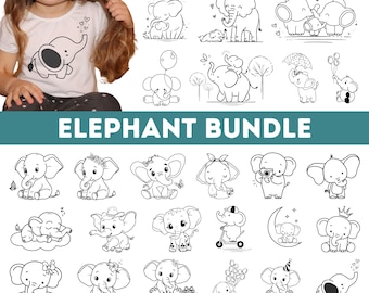 Baby Elephant SVG Bundle| Cute Elephant Girl SVG Bundle| Elephant Outline| Baby Shower Girl Shirt| Bodysuit Kawaii Animal Silhouette Cricut