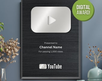 YouTube award, Personalized digital product download, Printable file, Custom YouTube channel milestone gift for YouTubers and Streamers