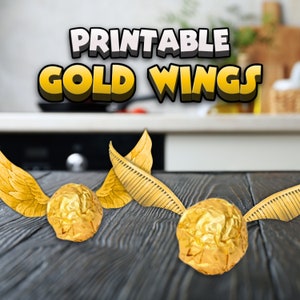 Goldene Flügel für Magier thematische Gastgeschenke und Accessoire-Dekor, DIY druckbares Design, Cut-Datei, Sofort-Download PNG SVG- und Pdf-Dateien