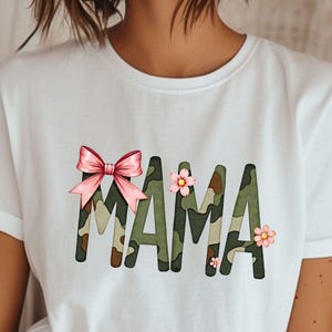 mama camouflage coquette png mom camo cute pink floral bow clipart sublimation design retro hunting gift Mother&#39;s Day Gift mom military PNG