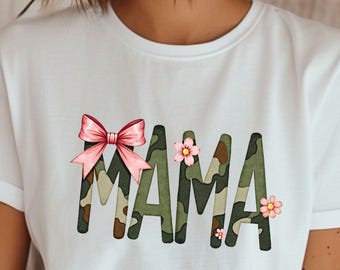 ママ迷彩コケットPNGママ迷彩かわいいピンクの花の弓クリップアート昇華デザインレトロ狩猟ギフト母の日ギフトママ軍事PNG