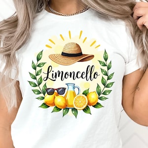 limoncello png aquarel zomer cocktail clipart limonade drankje sublimatie ontwerp Italiaans vakantie grafisch retro girly hoed Mediterraan