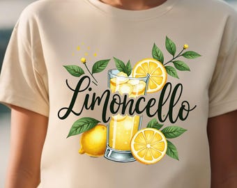 Limoncello PNG acuarela cóctel de verano clipart bebida mixta diseños de sublimación Italia vacaciones vibraciones gráfico retro femenino mediterráneo PNG