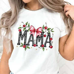 mama mit kirschen png rosa kokette schleife clip art retro kirsche kariert design retro kirsche sublimation ästhetisches muttertagsgeschenk für mama