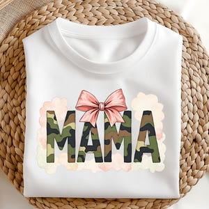 mama camouflage coquette png mom camo cute pink bow clipart sublimation design retro hunting gift Mother&#39;s Day Gift for mom military art PNG