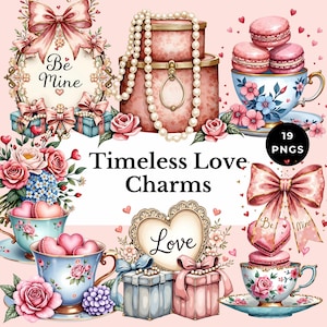 grandmillenial valentine PNG pink vintage romance clipart watercolor croquette digital stickers girly chinoiserie images nostalgic elegant
