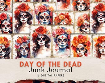 day of the dead junk journal kit dia de muertos digital paper halloween printable ephemera mexican scrapbook paper craft instant download