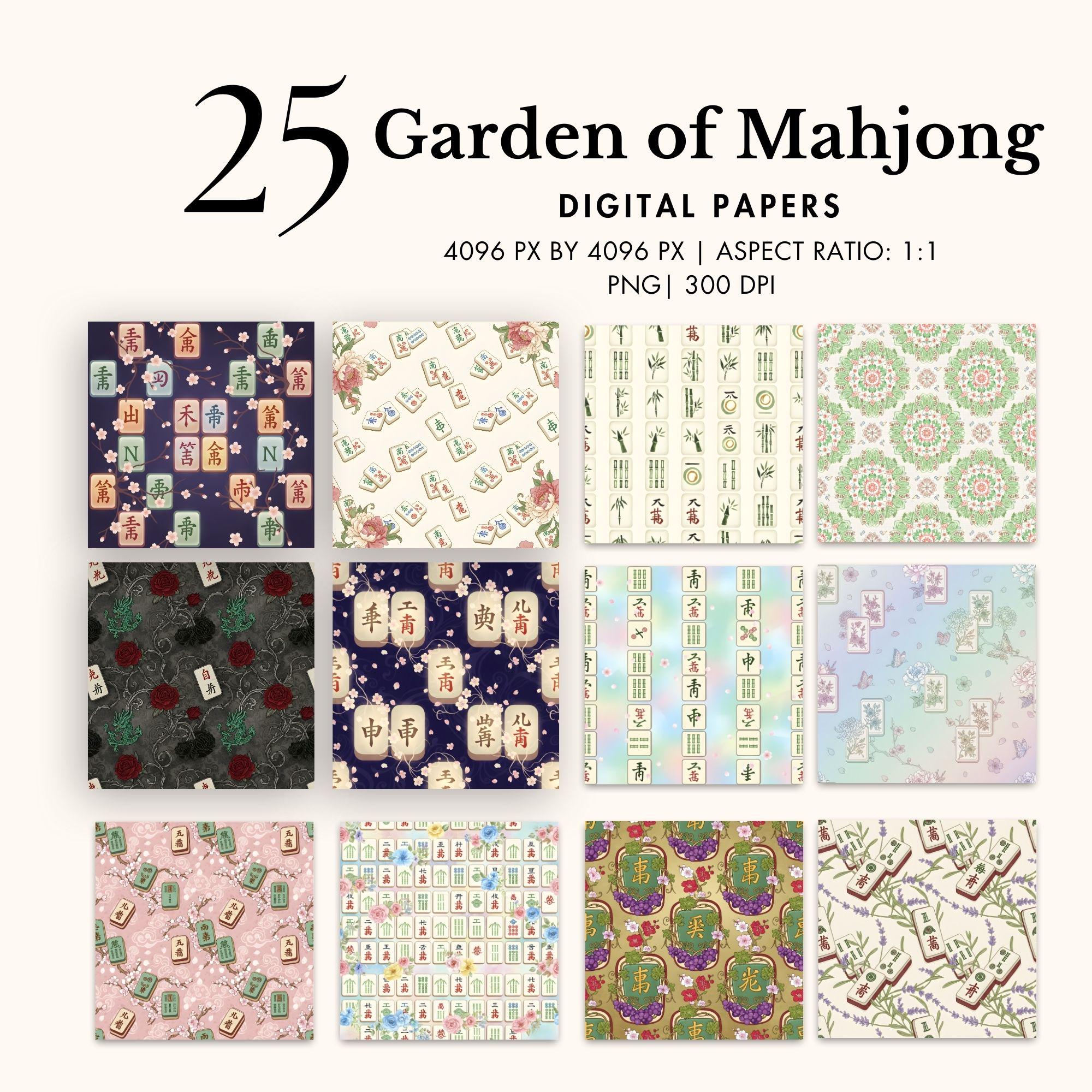 Mahjong Pattern Paper Mahjong Digital Paper Floral Asian Background Oriental Tiles PNG ...