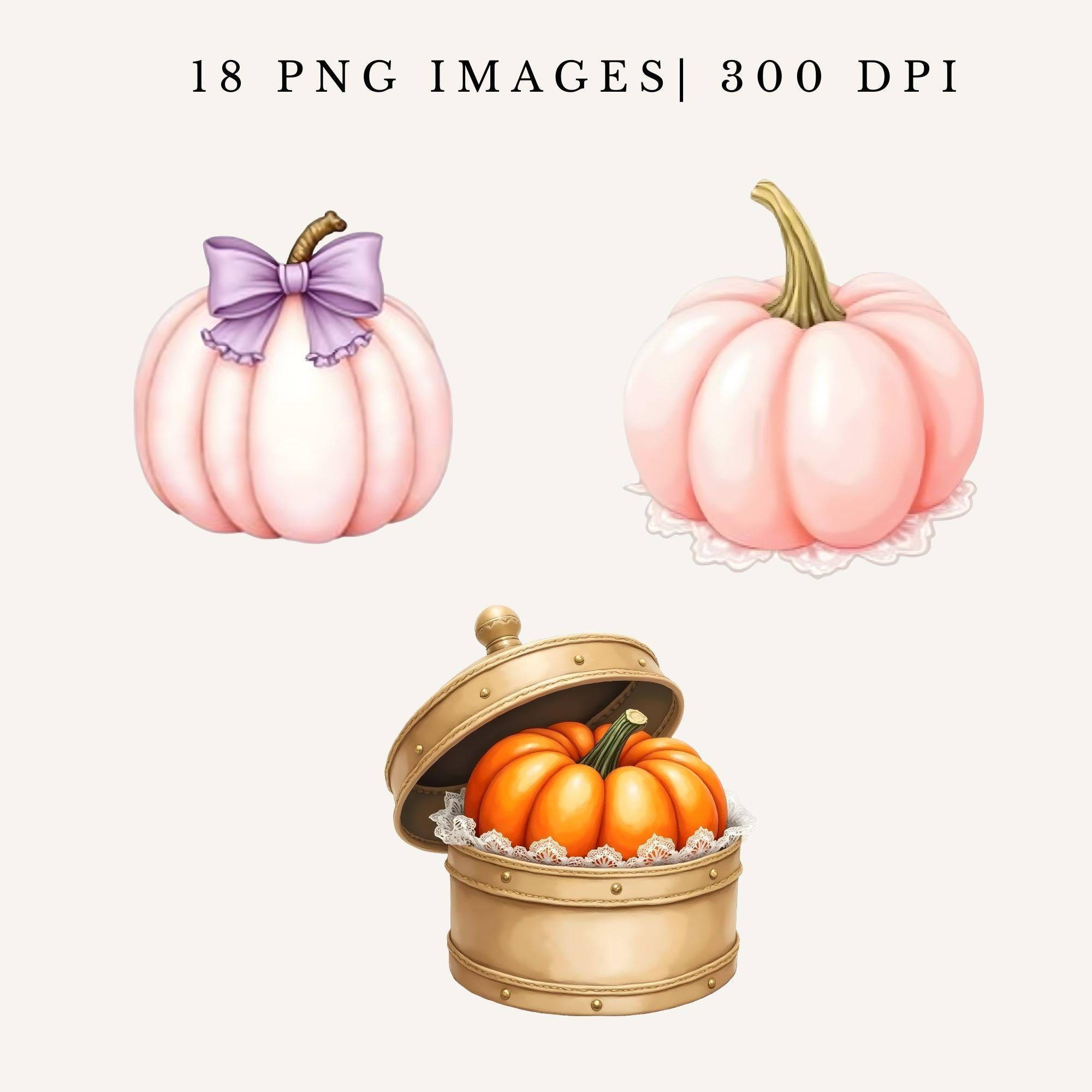 Coquette Pumpkin Clipart Cute Fall PNG Watercolor Cozy Autumn Decor ...