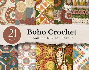 crochet digital papers boho seamless fabric patterns PNG printable texture background cozy rustic scrapbook knitted sublimation design craft
