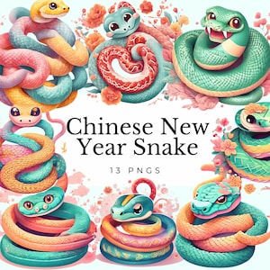 chinese new year 2025 clipart snake lunar new year PNG watercolor year of the snake cute zodiac sign asian animal graphics digital download