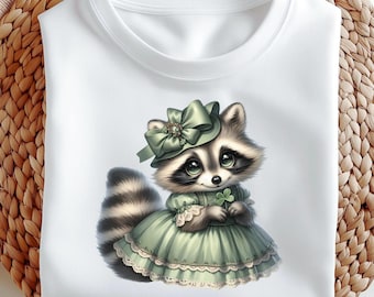 Mapache gracioso día de San Patricio png coqueta irlandesa retro clipart diseño animal del bosque afortunado duende lindo arte de sublimación día de San Patricio