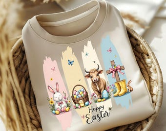 brushstroke bunny easter png easter cross clipart coquette highland cow art floral spring design happy easter egg basket decor retro easter
