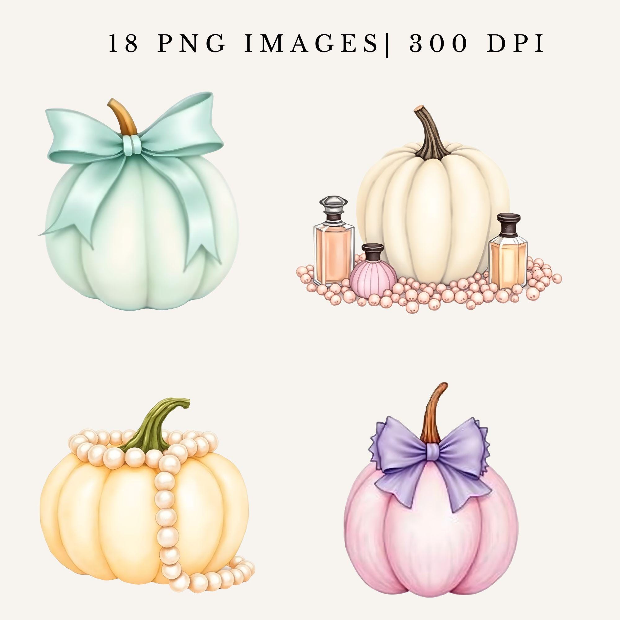 Coquette Pumpkin Clipart Cute Fall PNG Watercolor Cozy Autumn Decor ...