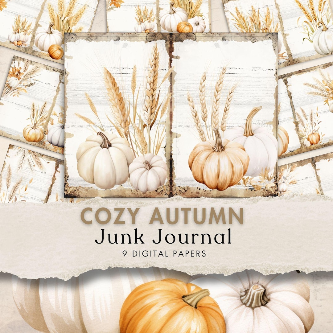 Cozy Autumn Junk Journal Kit White Fall Pumpkin Digital Paper Ephemera ...