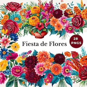 mexican fiesta flowers clipart spanish floral PNG cinco de mayo party decor design colorful watercolor botanical folk art sublimation mexico