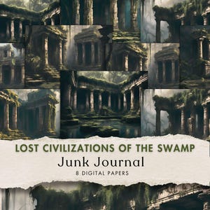 Journal de rebuts marais monde antique civilisation perdue pages de journal marais éthéré papier numérique étrange nature artisanat mystique kit de journal de rebut