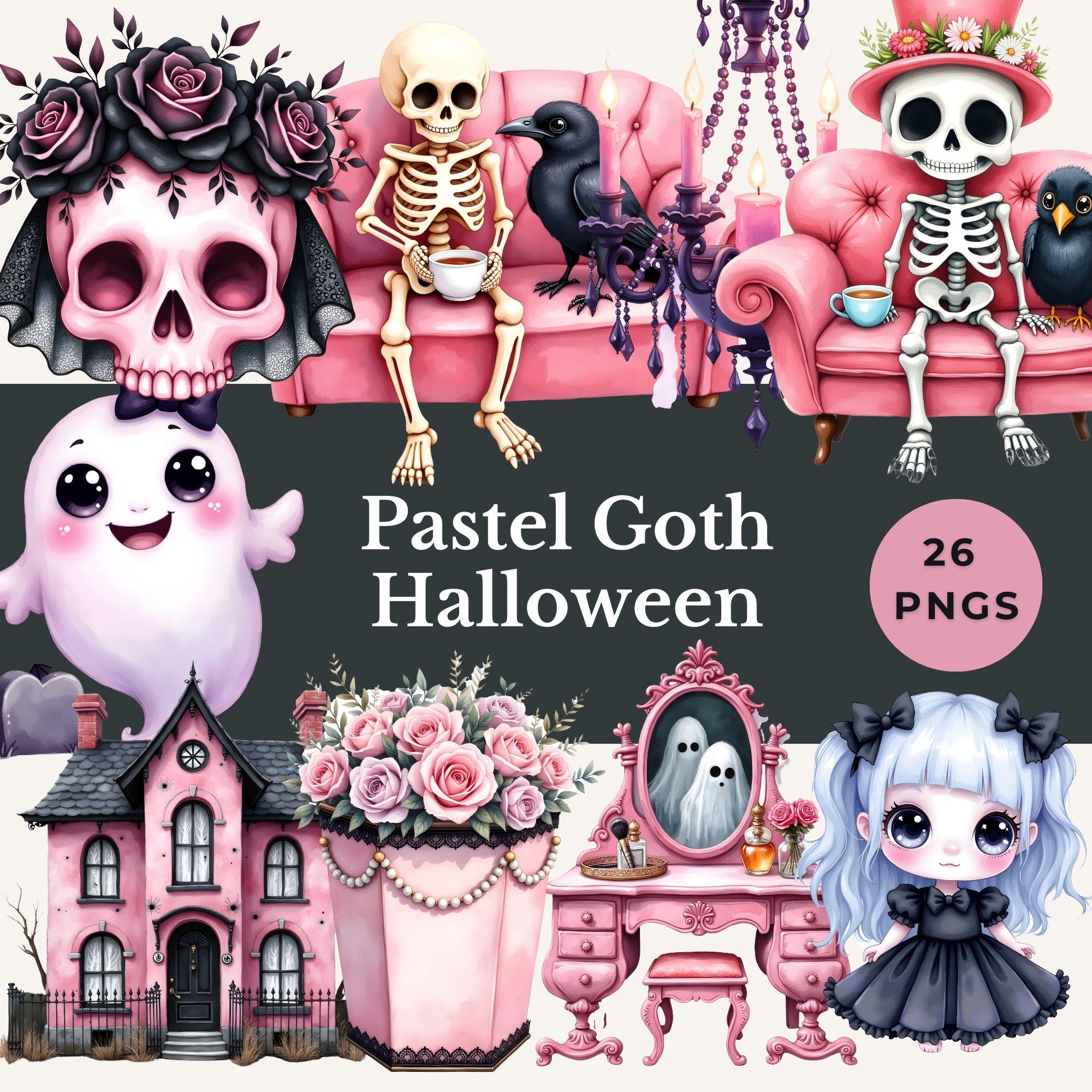 Pink Pastel Halloween Watercolor Clipart Gothic Kids Spooky PNG Cute ...