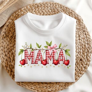 Kirsche Schleife kokett Mama png rosa Kirschen Clipart niedlich kariert Design weiches Mädchen ästhetische Sublimation Muttertag Geschenk für Mutter mädchenhafte Kunst