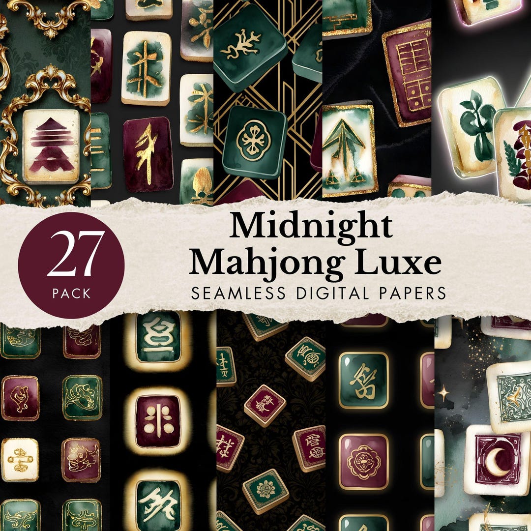 Mahjong Pattern Paper Mahjong Digital Paper Luxury Asian Background Oriental Tiles PNG ...