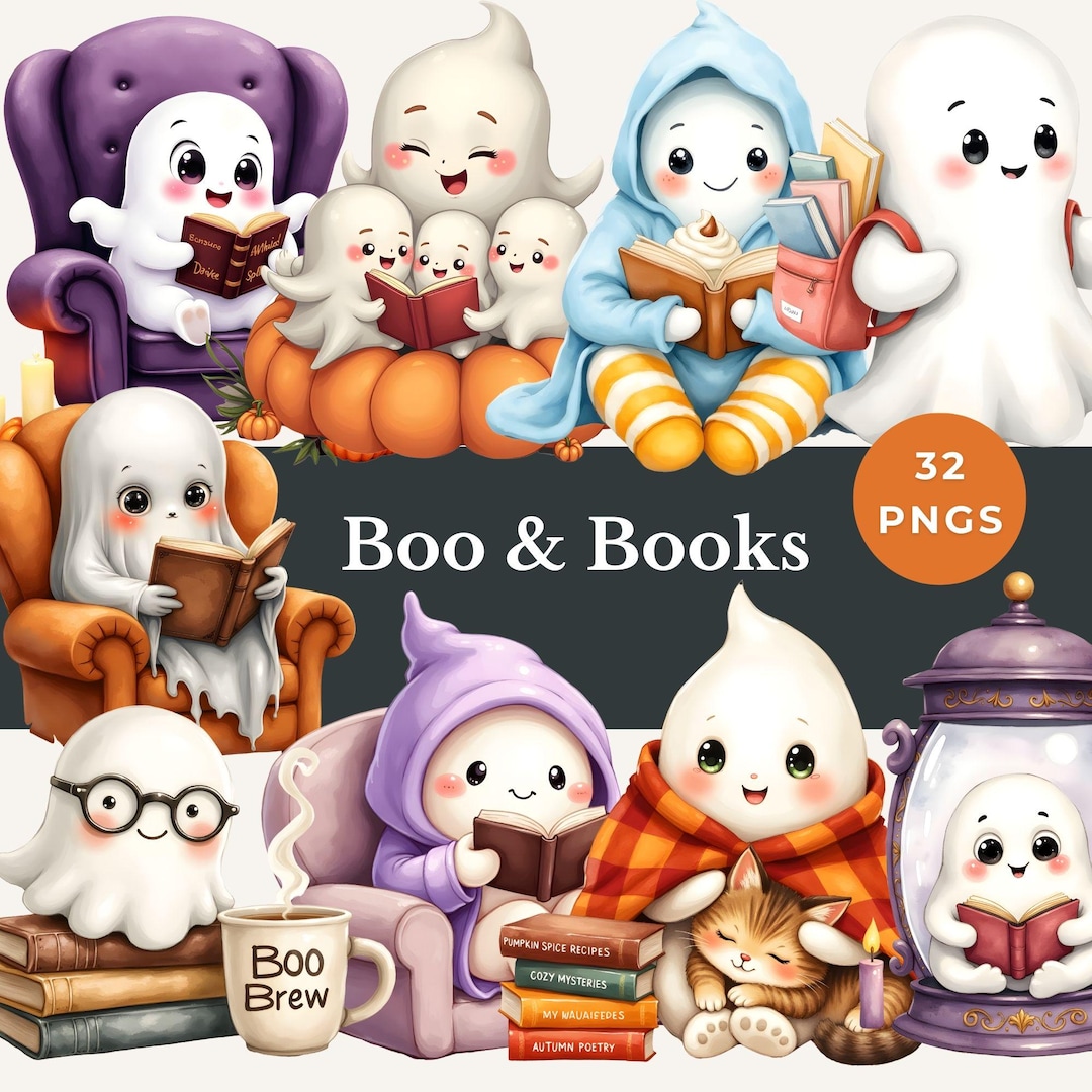 Bookish Ghost Clipart Spooky Book Lover PNG Cute Reading Design Haunted ...