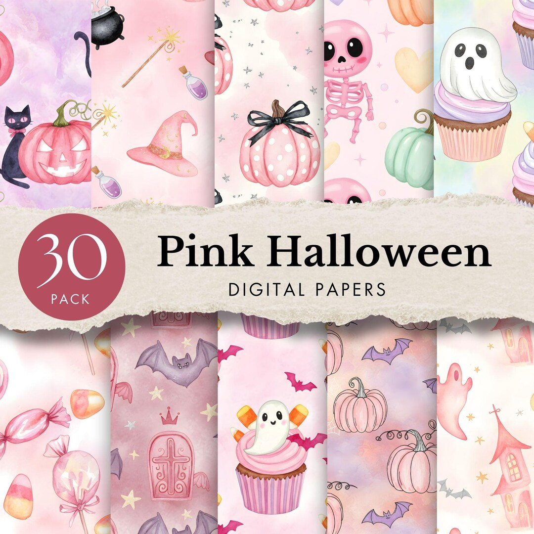 Pink Halloween Digital Paper Pack Pastel Haunted Background Spooky ...